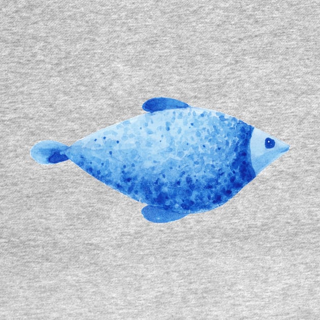 Blue watercolor fish by shoko